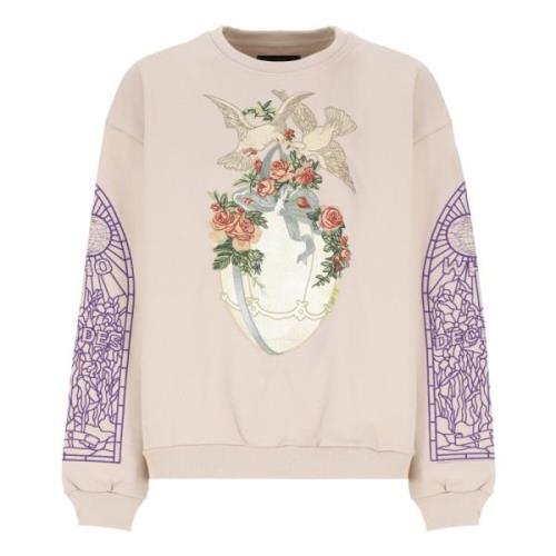 Who Decides War Rosa Crewneck Sweatshirt med Färgglada Broderier Multi...