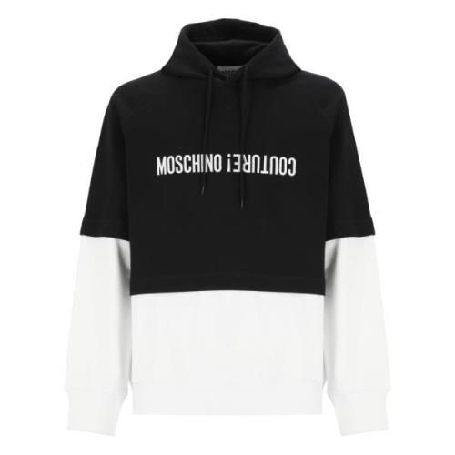 Moschino Svart Bomullshoodie med Logobrodyr Black, Herr