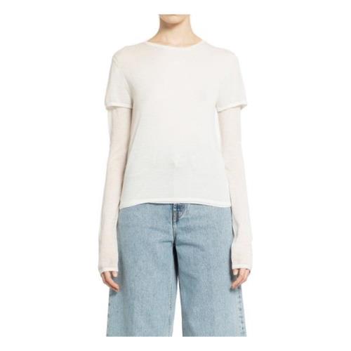 TotêMe Cashmere Layered Knit Tee White, Dam