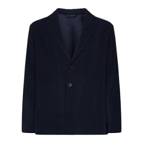 Issey Miyake Navy Blue Veckad Blazer Jacka Blue, Herr