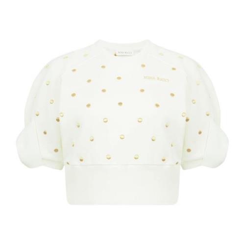 Nina Ricci Vit Guld Polka Dot Crop Top White, Dam