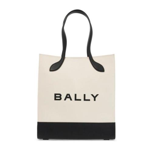 Bally Logo Print Tote Bag med Läderhandtag White, Dam