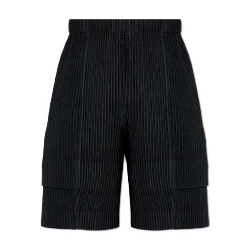 Issey Miyake Veckade shorts av Homme Plisse Black, Herr