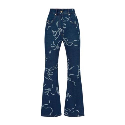 Nina Ricci Bågtryck Flare Jeans i Rå Denim Blue, Dam