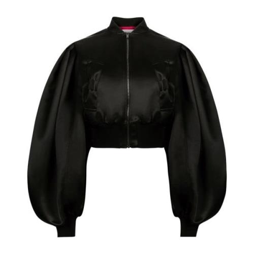 Nina Ricci Svart Satin Cropped Bomberjacka Black, Dam