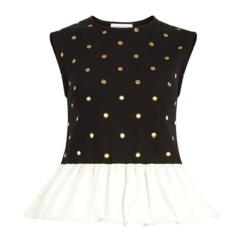 Nina Ricci Svart Polka Dot Peplum Topp Black, Dam