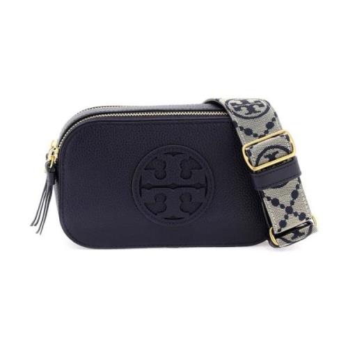 Tory Burch Strukturerat Läder Mini Crossbody Väska Blue, Dam