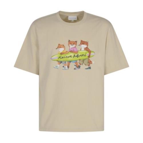 Maison Kitsuné Surfing Foxes T-shirt Beige, Herr