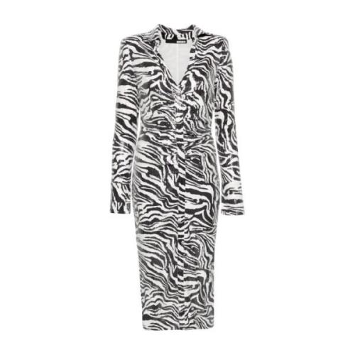 Rotate Birger Christensen Zebra Print Sequins Midi Skjortklänning Whit...