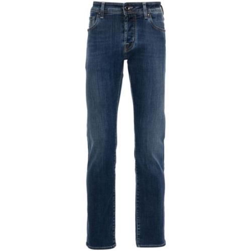 Jacob Cohën Logo Patch Slim Fit Jeans Blue, Herr