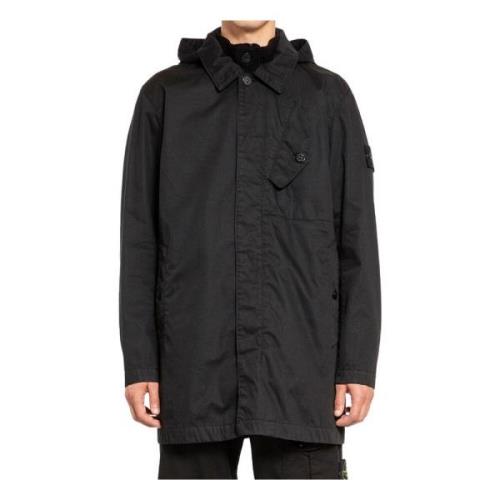 Stone Island Huvjacka med dold knappstängning Black, Herr