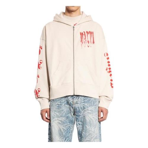 Palm Angels Gothic Logo Zipped Crew Red Beige, Herr