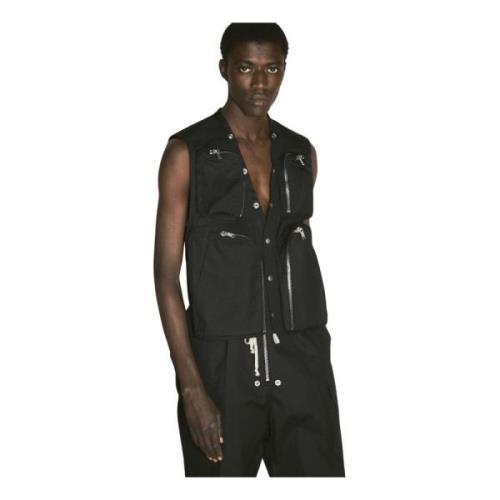 Rick Owens Cargo Vest i Tung Bomullsblandning Poplin Black, Herr