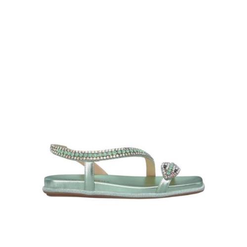 Alma EN Pena Glitter Orm Platt Sandal Green, Dam