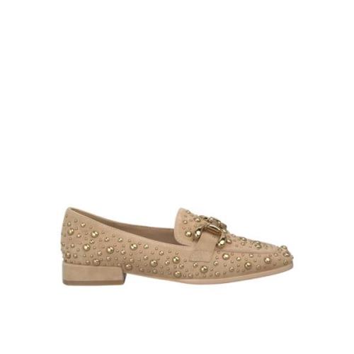 Alma EN Pena Studded Läder Moccasin Beige, Dam