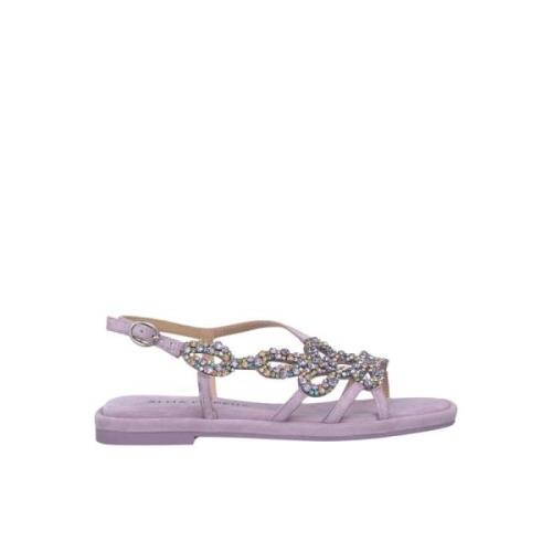 Alma EN Pena Fyrkantig tå juvel platt sandal Purple, Dam