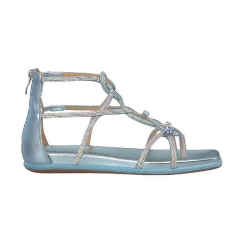 Alma EN Pena Glittrande platt sandal med dragkedja Blue, Dam