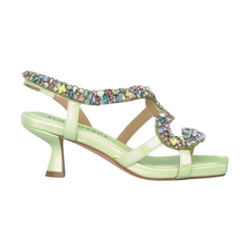 Alma EN Pena Rhinestone Kitten Sandal Green, Dam