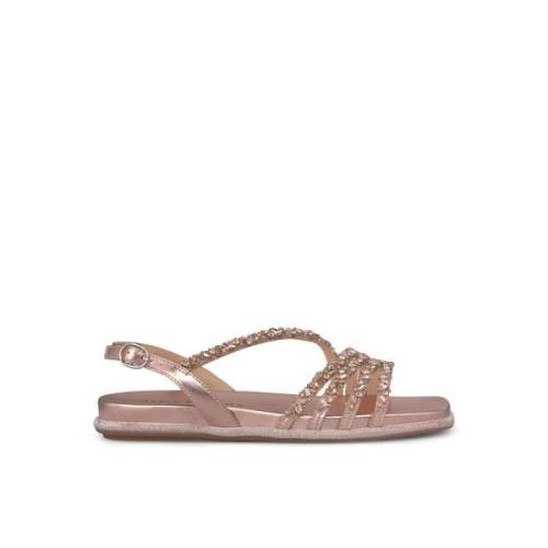 Alma EN Pena Platt sandal med korsade rhinestones Pink, Dam