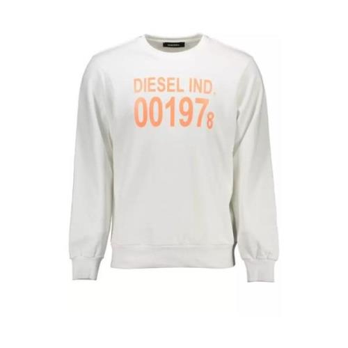 Diesel Friskt Vitt Tryckt Bomullsweatshirt White, Herr