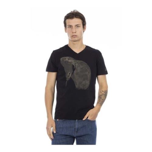 Trussardi Logomönster Herr T-shirt Bomull Viskos Black, Herr