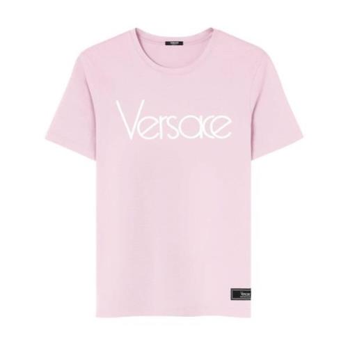 Versace Logo Print Crew Neck T-shirt Pink, Dam