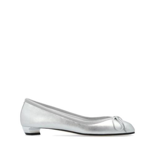 Alexander McQueen Metallic Bow Platta Skor Gray, Dam