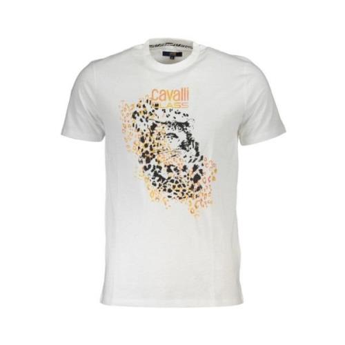 Cavalli Class Tryck Logo Rund Hals T-shirt White, Herr