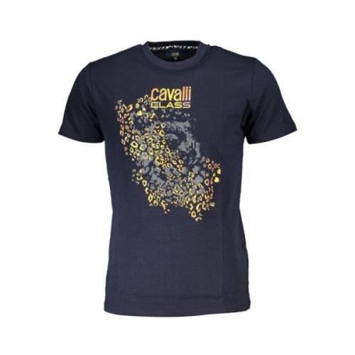 Cavalli Class Tryck Logo Rund Hals T-shirt Blue, Herr