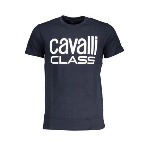 Cavalli Class Tryck Logo Rund Hals T-shirt Blue, Herr