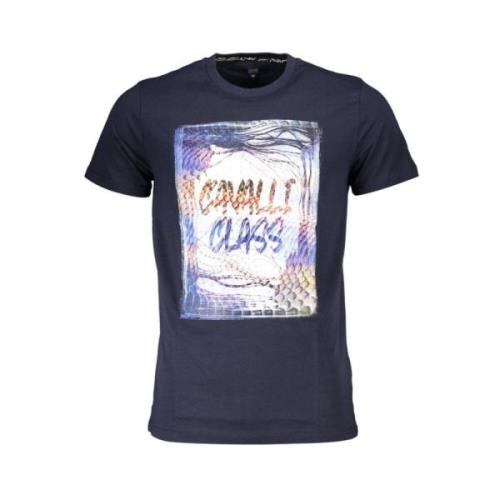 Cavalli Class Tryckt Logotyp Rund Hals T-shirt Blue, Herr