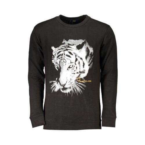 Cavalli Class Svart Bomullsweatshirt med Tryckt Logotyp Black, Herr