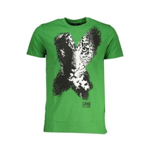 Cavalli Class Tryck Logo Rund Hals T-shirt Green, Herr