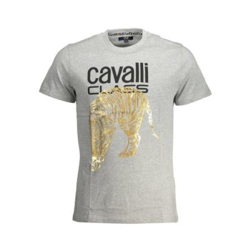 Cavalli Class Tryck Logo Kortärmad T-shirt Gray, Herr