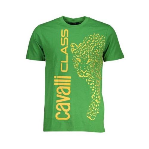 Cavalli Class Tryck Logo Rund Hals T-shirt Green, Herr