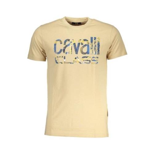 Cavalli Class Tryck Logo Rund Hals T-shirt Beige, Herr