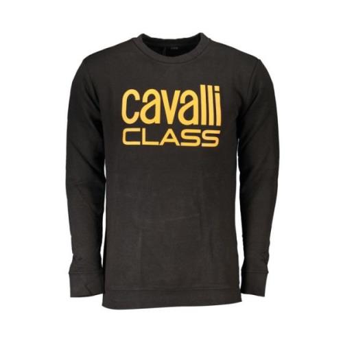 Cavalli Class Svart Bomullsweatshirt med Tryckt Logotyp Black, Herr