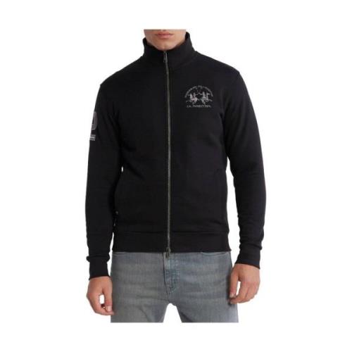 La Martina Svart Bomull Zip Sweatshirt med Logotyp Black, Herr