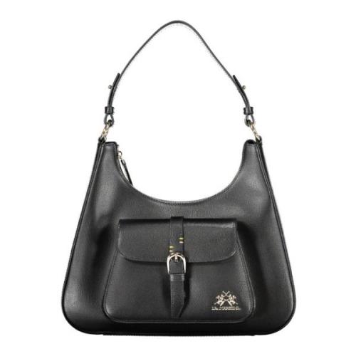 La Martina Black Leather Handbag Black, Dam