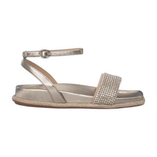 Alma EN Pena Glittrande platt sandal med ankelrem Yellow, Dam