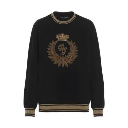 Dolce & Gabbana Dekorerad Bomull Crewneck Sweatshirt Black, Herr