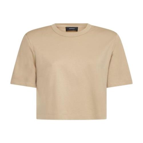 Wardrobe.nyc Khaki Bomull Cropped T-shirt med Vadderade Axlar Beige, D...