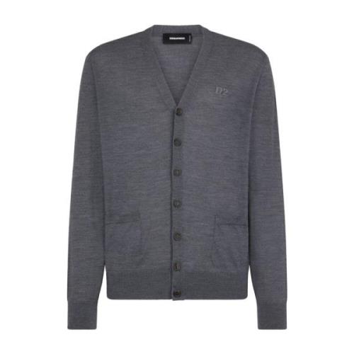 Dsquared2 Grå Stickad Kofta Tröja Gray, Herr