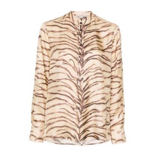 Stella McCartney Tiger Print Sidenskjorta Beige, Dam