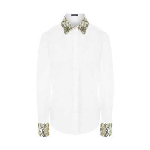 Dolce & Gabbana Paljett Krage Bomulls Skjorta White, Dam