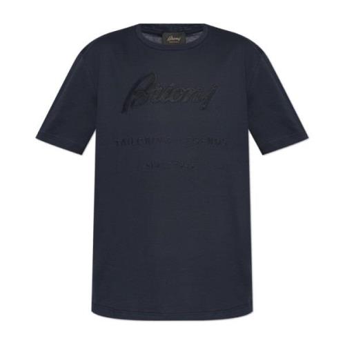 Brioni T-shirt med broderad logotyp Blue, Herr