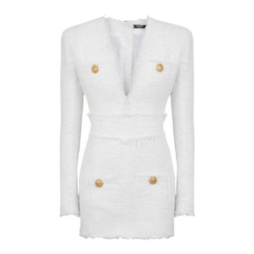 Balmain Kort tweedklänning White, Dam