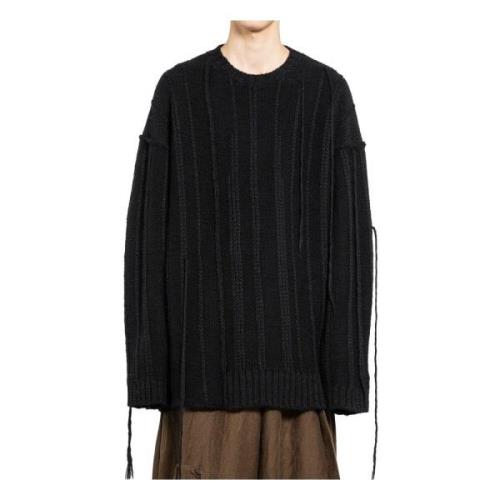 Yohji Yamamoto Svart Löst Kabelstickad Tröja Black, Herr