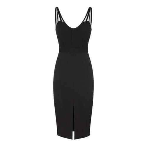 Elisabetta Franchi Svart Midi Klänning med Stretch Tulle Black, Dam