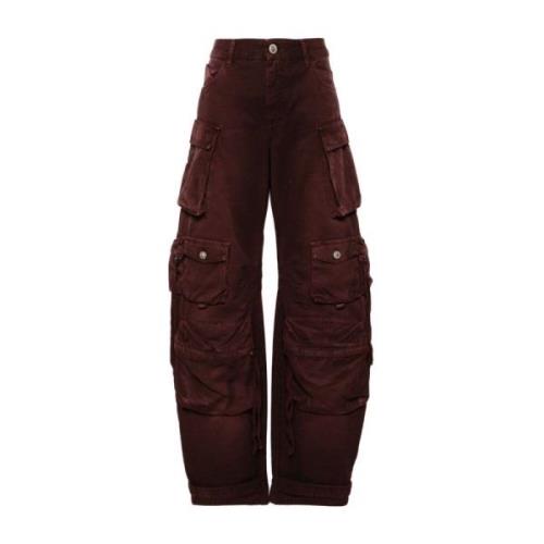 The Attico Denim Cargo Byxor med Logo Knappar Red, Dam